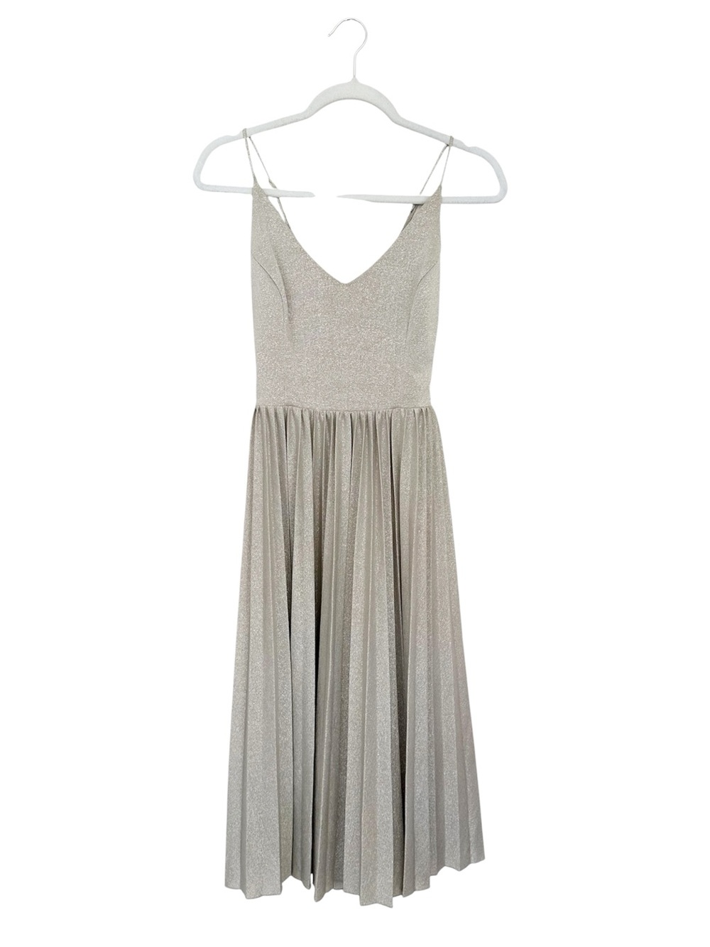 Anthropologie Elevenses Lunar Pleated Midi Dress Shimmering Champagne Size 6 EUC - Picture 2 of 13